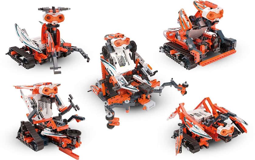 Overzicht van de vijf voorbeeld robots van Clementoni RoboMaker Pro
